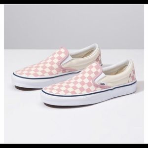 Pink checkered slip on vans